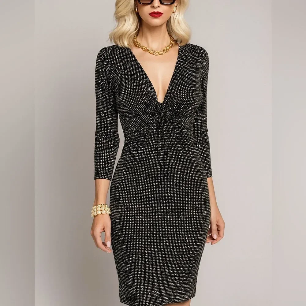 Tory Burch Anne Sophie Silk Jersey Dress – Black White Dot Print, Size S